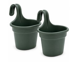 CAMELLIA Hangende Bloempot Balkon – Set van 2 – 3 Liter – Kunststof – Groen – Balkonbak voor Reling, Hek of Schutting – 28 x 20 x 24,5 cm