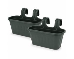CAMELLIA Hangende Bloempot Set van 2 – 6,5 Liter – Balkon Plantenbak voor Railing of Hek – Kunststof – Groen – 33 x 37 x 25 cm