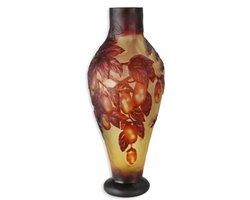 Cameo glazen vaas met druiven – decoratieve Art Nouveau vaas in reliëf – stijlvolle antieke glazen sier vaas van 39 cm hoog – 1,7 kg