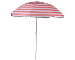 Camp Active Parasol - Stokparasol - Strandparasol met Prikker ⌀ 170 cm - Balkonparasol 2 m Hoog - Zonbescherming - Roze/ Wit Gestreept