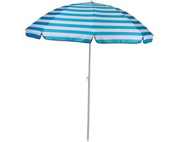 Camp Active Parasol - Stokparasol - Strandparasol met Prikker ⌀170 x 200 cm - Balkonparasol - Zonbescherming - Blauw/ Wit Gestreept