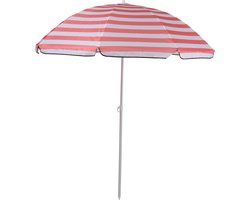 Camp Active Parasol - Stokparasol - Strandparasol met Prikker ⌀170 x 200 cm - Balkonparasol - Zonbescherming - Roze/ Wit Gestreept