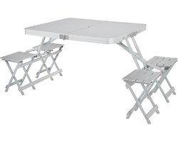 Campart Campingtafel TA-0875 - Picknicktafelset 4 personen - Picknick tafel inklapbaar en gemakkelijk mee te nemen - Weerbestendig - Wit