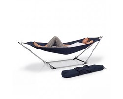Campart Hangmat met Standaard BE-0640 - Opvouwbaar en lichtgewicht - Stalen Frame - Draagvermogen 150 kg - Inclusief opbergtas - Blauw