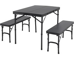 Campart Picknicktafel TA-0870 - Campingtafel 4 personen - Picknick tafel set - Twee losse banken - Opvouwbaar en gemakkelijk mee te nemen - Zwart