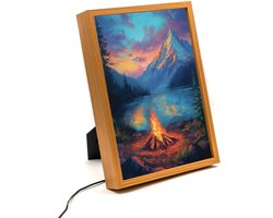Campfire Mountain – 31×23 cm – Verlicht kunstwerk – LED licht portret nachtlampje – Dimbaar – Sfeerverlichting – Kinder Woon en Slaapkamer Wall Art Decor