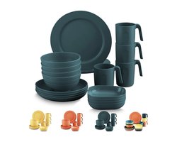 camping diner set van 20-stuks, onbreekbaar servies picknick diner set, Onbreekbaar en Herbruikbaar Lichtgewicht Platen Mokken Bowls Geschillen Gemakkelijk te dragen en schoon Magnetron Veilige BPA Gratis Service Voor 4 Vaatwasser Veilig (Donkergroen