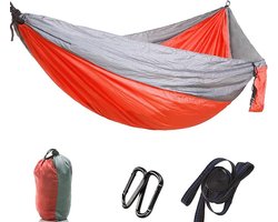 Camping Hangmat - Buitenbed Schommel - Ontspannen Buiten - Sterke Draagkracht - 275x140cm - Grijs Oranje