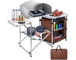 Camping Keuken met Rits Tas - Draagbare 2-Tier Outdoor Tafel voor Koken