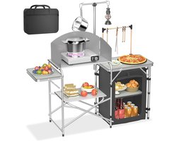 Camping Keuken - Opvouwbaar Meubel - Outdoor Koken - Met Windscherm - 146 x 46 x 141 cm - Zilver