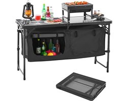 Camping Keuken Tafel - Buiten Kooktafel - Outdoor Koken - 3 Verstelbare Hoogtes - 120 cm - Zwart