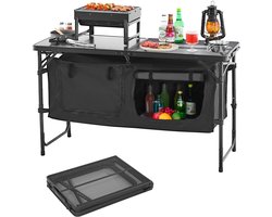 Camping Keuken Tafel - Buiten Kooktafel - Outdoor Koken - 3 Verstelbare Hoogtes - 120 cm - Zwart