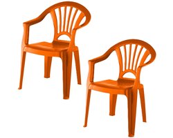 Camping Kinderstoel van kunststof - 2x - oranje - 37 x 31 x 51 cm - binnen/buiten