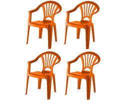 Camping Kinderstoel van kunststof - 4x - oranje - 37 x 31 x 51 cm - binnen/buiten