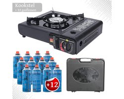 Camping kooktoestel - Draagbaar Gasfornuis - Incl. 12x gasflessen en koffer