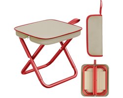 Camping Kruk - Draagbare Vouwstoel met Opbergzak - Tuinstoel - Voetsteun - Buiten - Mini Vouwstoel - Lichtgewicht Stoel - Vouwstoel voor Reizen - Hiken - Tuin - Vissen - Grillen - Strand - Rood