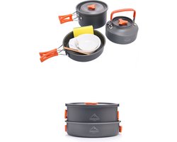 Camping Pannenset outdoor - 8 in 1 Kookset - Campingpan Survival - Pan - Fluitketel - PFAS vrij - Antiaanbaklaag - 2 tot 3 Personen - Campingset - Hiking - Lichtgewicht - Aluminium - Koken - Picknick - Reis vakantie - Reizen - Kamperen