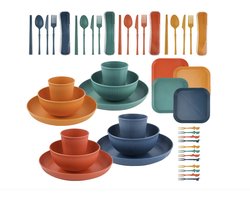 Camping Plates and Bowls, Set of 48 Pieces, Shatterproof, Lightweight Camping Set for 4 Person, Reusable Plastic Dinner Set, Camping Dinnerware Sets for Dinner Party Picnic