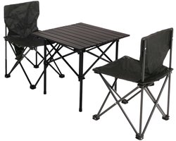 Camping set MCW-N50, tafel 2x stoel inklapbaar hengelaar, metaal ~ zwart