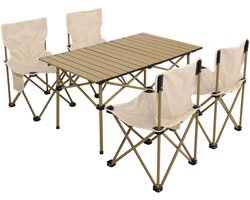 Camping set MCW-N50, tafel 4x klapstoel Vouwbare visstoel, metaal ~ wit