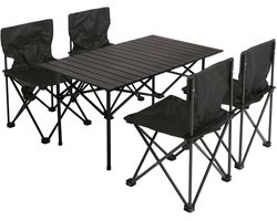 Camping set MCW-N50, tafel 4x stoel klapstoel klapvisstoel, metaal ~ zwart