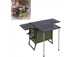 Camping Tafel - Opvouwbare Keuken - Buiten Koken - Met Opbergvakken - 60L Capaciteit - Groen