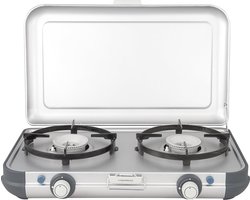 Campingaz Camping Kitchen 2 CV PZ Camping kooktoestel - 2 pits camping gas kooktoestel - 2x 2000 Watt - Piezo ontsteking - werkt op Campingaz CV470+ gascartouche - lichtgewicht camping kooktoestel 2 pits - voor 2 pannen van 24 cm - zilvergrijs