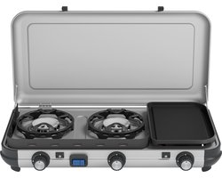 Campingaz Camping Kitchen 2 Multi-Cook campingkooktoestel – 3-delig kookoppervlak – elektronische ontsteking - zilvergrijs