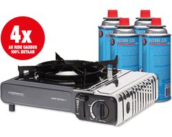 Campingaz - Camping kooktoestel - Draagbaar Gasfornuis – Noodpakket kookset - Incl. 4 All-Ride gasflessen-Bussen en koffer