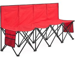 Campingbank, klapbank, reservebank, opvouwbare bank voor 4 personen, met draagtas, rood