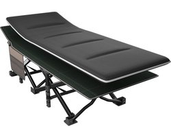 Campingbed - Kampeerbed - Ligbed - Opvouwbaar - Dragbaare Eenpersoonsbed - met Afneembaar Kussen - Belastbaar tot 250 kg - Zijvak - Draagtas voor Reizen - Strand - Tuin - Kantoor - 1200D Oxford-Weefsel - 190 x 71 x 53 cm - Zwart