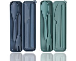 Campingbestekset 2-delig met etui – Draagbaar en herbruikbaar bestek voor picknick en outdoor