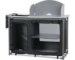 Campingkast - Opvouwbare keuken - Outdoor koken - Met spoelbak - 117 cm breed - Zwart zilver