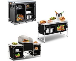 Campingkeuken Inklapbaar - Mobiele Keuken Kast - Outdoor Koken Buffet - Met Muggennet Spatbescherming - 5 Planken Verstelbaar - Zwart