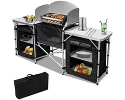 Campingkeuken met 3 werkbladen – inklapbaar 164,5 x 104 x 52 cm voor camping, tuin en festival