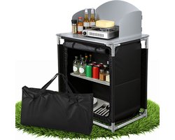 Campingkeuken met aluminium werkblad en windscherm – 80 x 76 x 56 cm met 2 lades voor koken op de camping