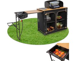 Campingkeuken - Opvouwbaar meubel - Outdoor koken - Met spoelbak - Groot formaat - Zwart