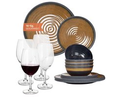Campingservies set voor 4 personen met glazen - Melamine, ruimtebesparend en duurzaam