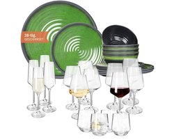 Campingservies set voor 4 personen met glazen – ruimtebesparend en duurzaam