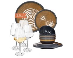 Campingservies voor 4 Personen met Glazen, Melamine Set voor Picknick en BBQ