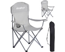 Campingstoel - 2 stuks - opvouwbaar - met bekerhouder - grijs