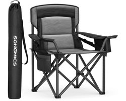 Campingstoel - Klapstoel - Visstoel - Relax Stoel - Buiten - Met Bekerhouder - Koelvak - Opvouwbaar - Met Draagtas - Draagvermogen 205kg - Zwart