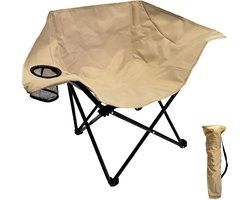Campingstoel Maanstoel - Opvouwbaar tot 150kg - Comfortabel & Ademend met Bekerhouder - Lichtgewicht Vouwstoel met Draagtas voor Camping, Strand & Tuin - Visstoel met Armleuningen - 600D Oxford Klapstoel - Kampeerstoel - Visstoeltje Zandgeel / Beige