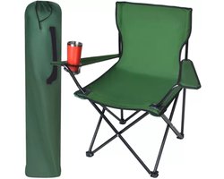 Campingstoel - Uitgevouwen 50 x 50 x 80 cm - Strandstoel - Vissersstoel - Visstoel - Rugleuning - Opvouwbare stoel - Groen
