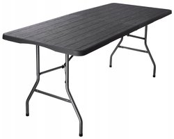 Campingtafel Klaptafel - Inklapbare tafel - Opvouwbare Tuintafel - Weerbestendig - Inclusief handvat - 180x70x74 (Zwart) Wood Effect