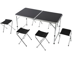 Campingtafel - met 4 stoeltjes - inklapbaar - verstelbaar - zwart