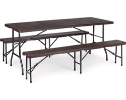 Campingtafel met bankjes - 8 personen - 179x74x74cm - houtlook