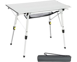Campingtafel, opvouwbaar, in hoogte verstelbaar, 45-70 cm, klaptafel, aluminium, 90 x 53 cm, rolbaar, campingtafel, inklapbare vouwtafel, licht, zilver