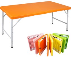 Campingtafels 125 cm - Inklapbare Vouwtafel Met Handgreep En Verstelbare Hoogte - Multifunctioneel - Kunststof - Oranje