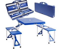 Campingtafelset met stoelen - Picknick zitgroep - Buiten recreëren - Inklapbaar kofferontwerp - 133 cm breed - Zilver